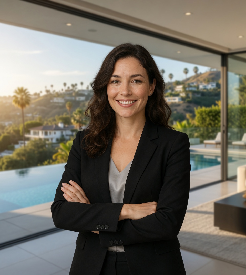 Pinova premium platform: Professional woman real estate agent smiling confidently