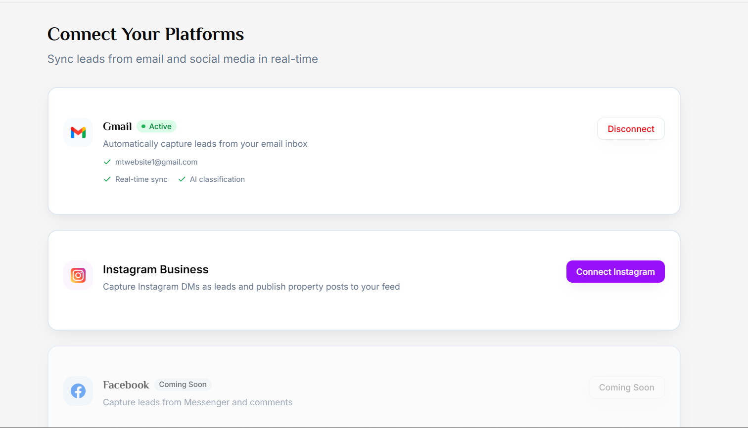 Real Estate Lead Integration - Gmail Instagram Zillow