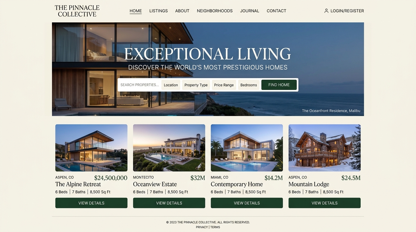 Pinova branded real estate website with IDX property search and lead capture